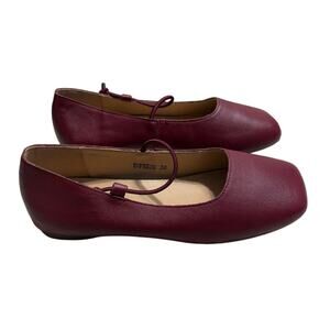 Empress Square Toe Mary Jane Flats Shoes Wine Burgundy Leather 38 US 7.5 New
